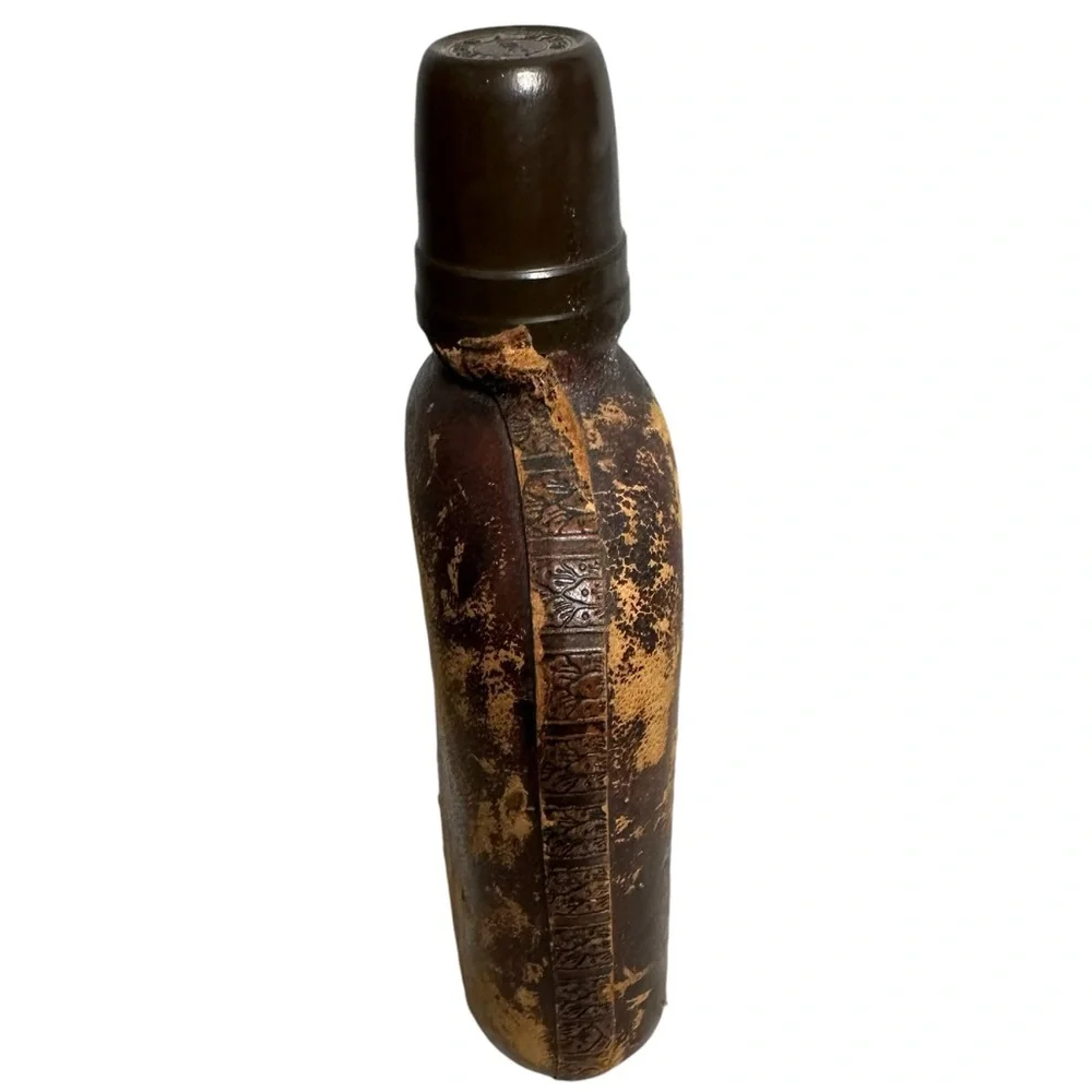 Antique Vintage Italian Leather Flask Bottle Decanter